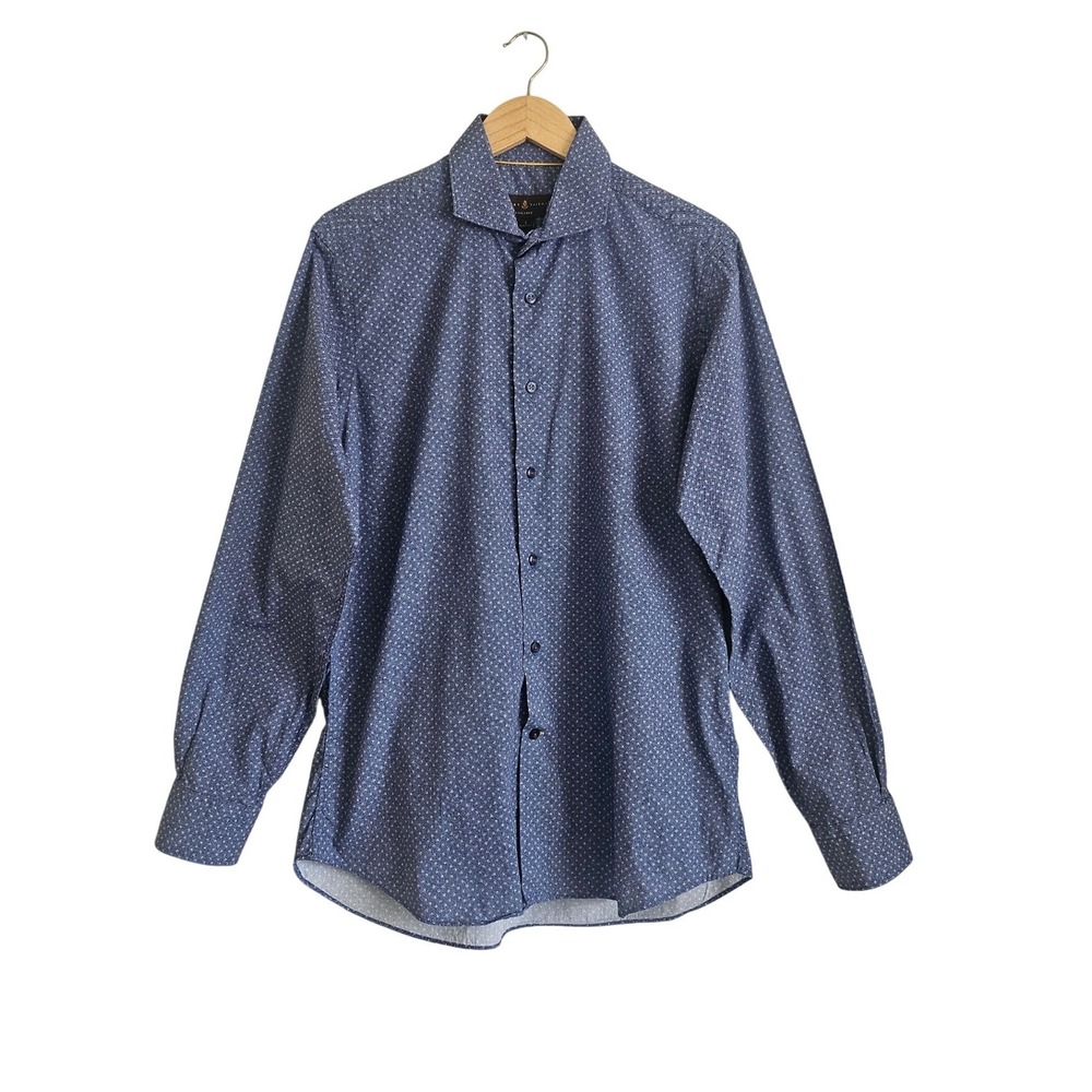 Robert Talbott Tailored Mens Blue White Geometric Cotton Button Down Shirt L
